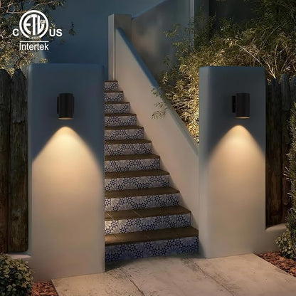 mirrea 7" Modern Outdoor Porch Wall Light with 5W LED GU10 Replaceable Bulbs in Matte Black Aluminum Cylinder Downlight Outside Sconce Pack of 2