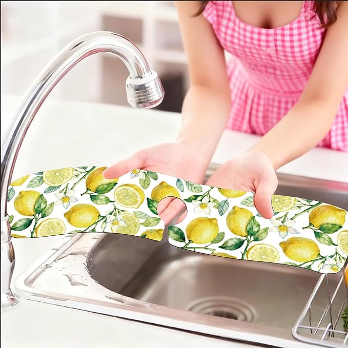 2 Pcs Kitchen Sink Splash Guard Faucet Mats Lemon Pattern Faucet Mat
