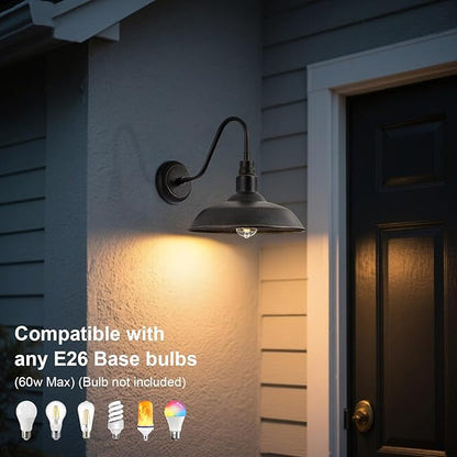 Gooseneck Outdoor Light Fixture, 10" Dome Exterior Farmhouse Lights for Barn, Bronze Porch Lighting, Gooseneck Wall Sconce for Patio Garage House
