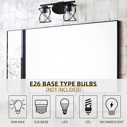 MavCadonF 2-Lights Vanity Lights, Matte Black Farmhouse Wall Lights with Clear Glass Shade, Over Mirror Vanity Light, Kitchen Bedroom Bathroom Wall Lamp