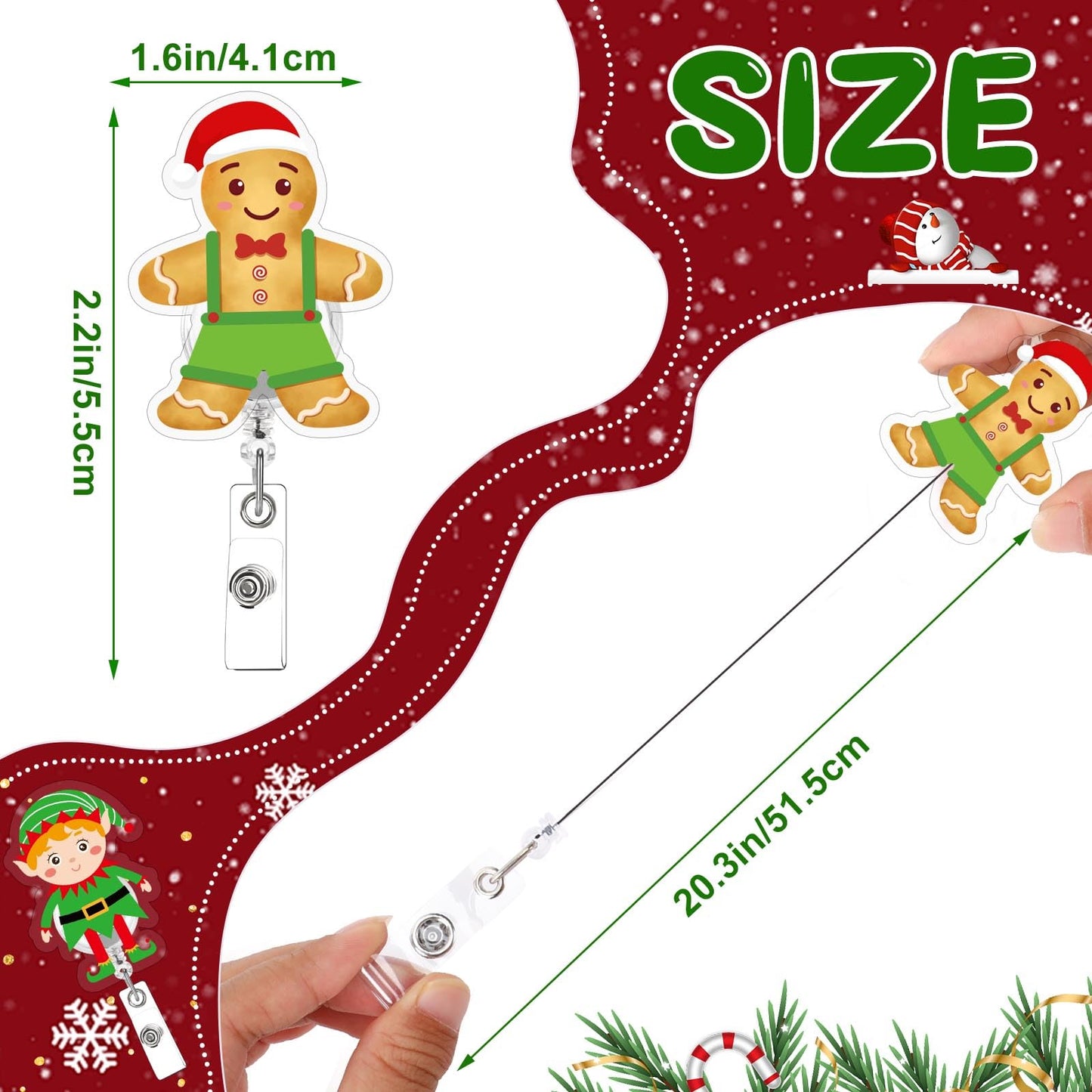 Jansun Christmas Badge Reel 12 Pcs Nurse Badge Reel Name Badge Clips Retractable Christmas Badge Holder Acrylic Santa Snowman Garland Gingerbread Man for Nurses Students (12 Styles) ﻿