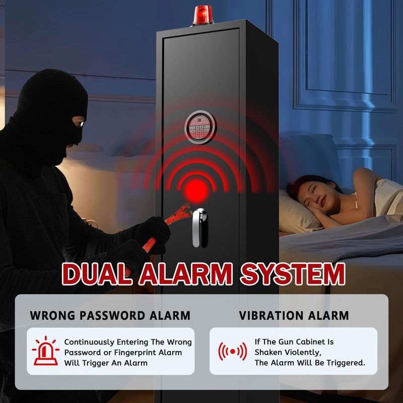 Marcree Gun Safe for Rifles, 3-5 Quick Access Digital Rifle Gun Safe with Dual Alarm System, Gun Cabinet with Mute Function, Shotgun Safe for Home Office, LED Light, Assembly Required