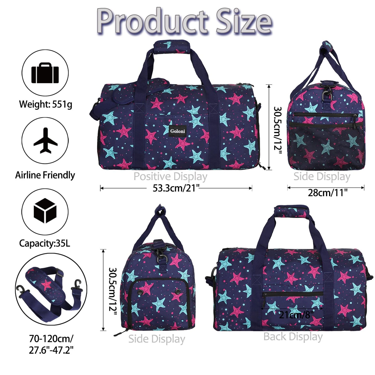 Goloni Cute Duffle Bag for Women, Gym Bag with Shoe Compartment, Lightweight Weekend Travel Duffel Bag,Overnight Bag with Wet Pocket