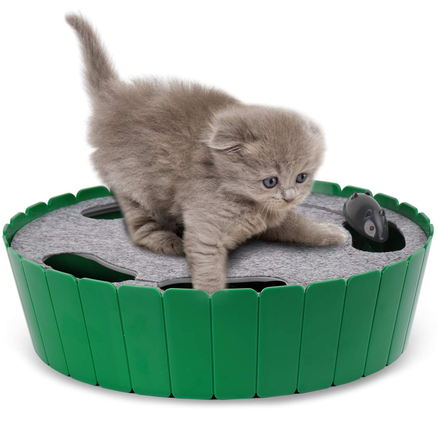 Pawaboo Interactive Cat Toy with Running Mouse, Electronic Motion Cat Toy Automatic Teaser for Indoor Cats, Pop and Play Hide Seek Cat Toys Hunting Mouse for Pet Cat Kitten Play Fun Exercise, Green