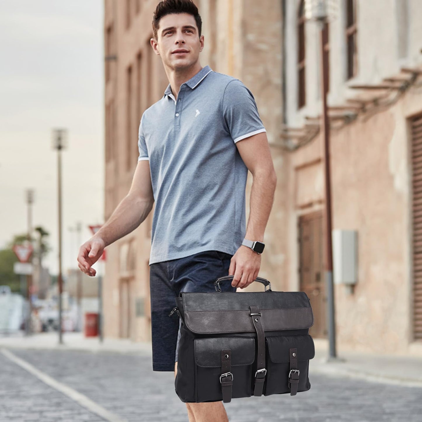 Leather Messenger Bag for Men,15.6 Inch Vintage Mens Laptop Bag Water Resistant Business Travel Briefcase Satchel Work Computer Bag Black