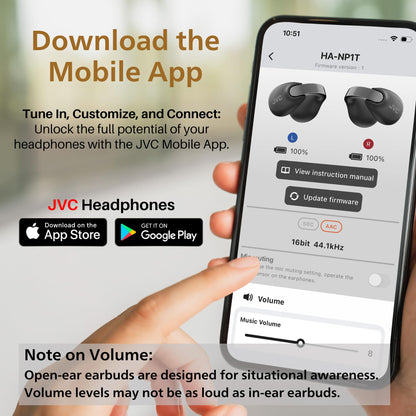 JVC Nearphones Open Ear True Wireless Headphones - Open Ear Earbuds - Bluetooth 5.3-24H Playback - IPX4 Water Resistant - Built-in Mic - Awareness & Comfort - Ear Clip Earbuds - HANP1T
