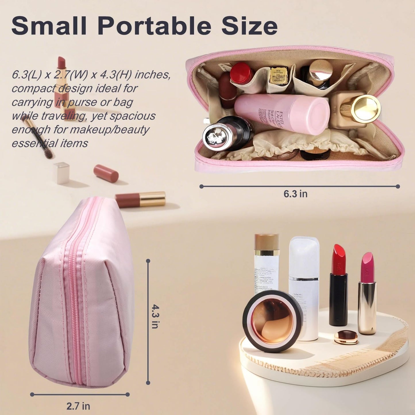 VOFOON Travel Makeup Bag, Small Cosmetic Bag for Women, Wide-open Make up Organizer Purse Toiletry Bag for Cosmetics Toiletries Accessories (Pink, S)