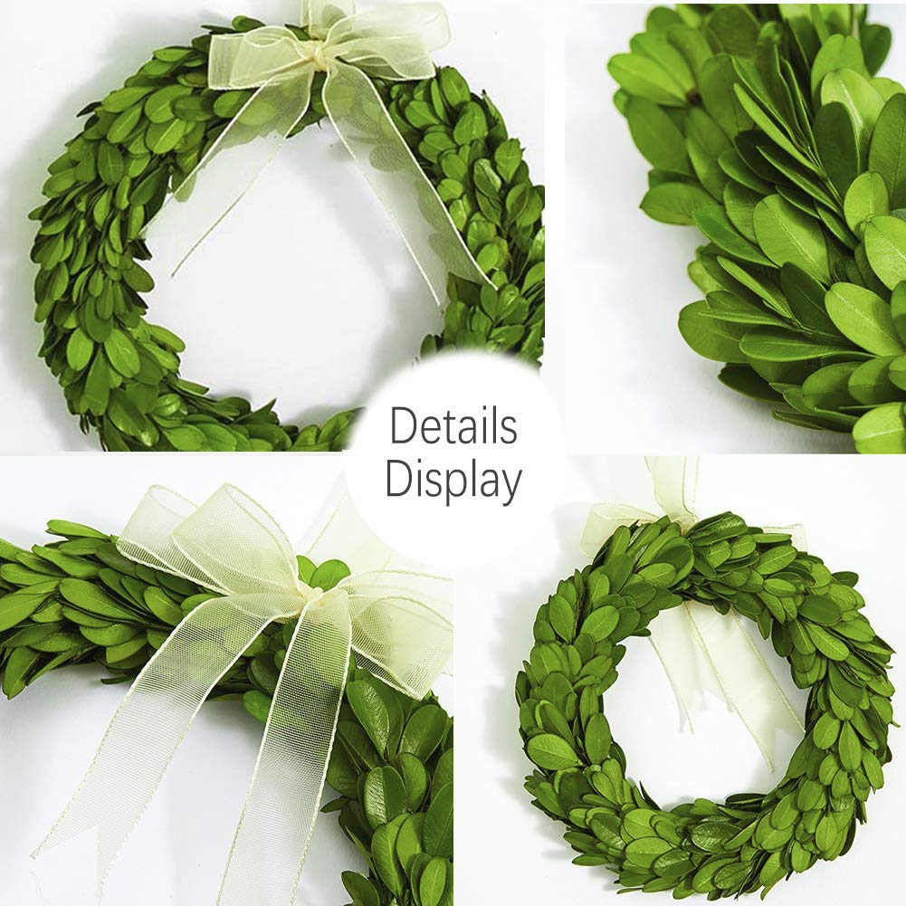 Boxwood Wreath 10" Mini Country Manor Wreath with Silk Ribbon Green Decor for Home, Farmhouse - All Seasons Wreath Christmas Wreath
