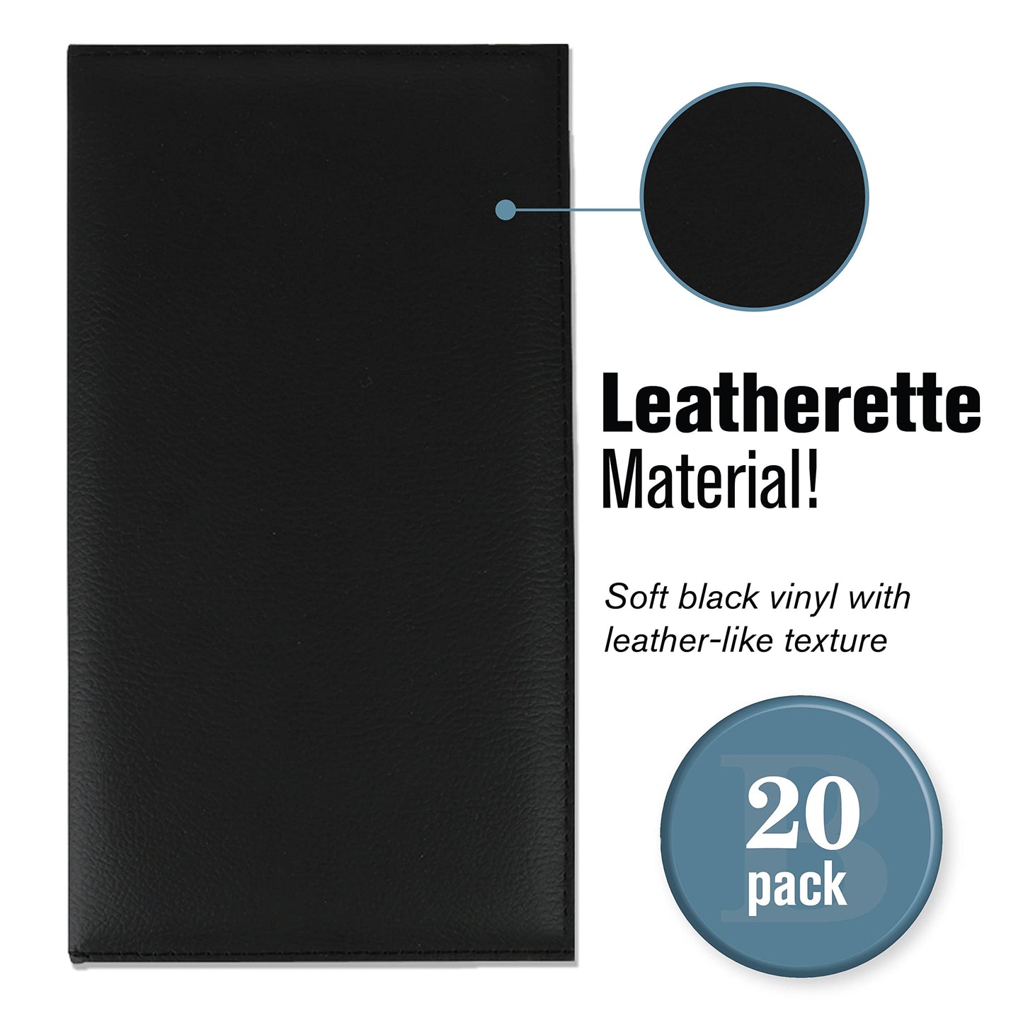BankSupplies Leatherette Guest Check Presenters for Restaurants Set of 20 Water-Resistant Server Books with Credit Card and Side Pockets 5.5 x 10 Inches