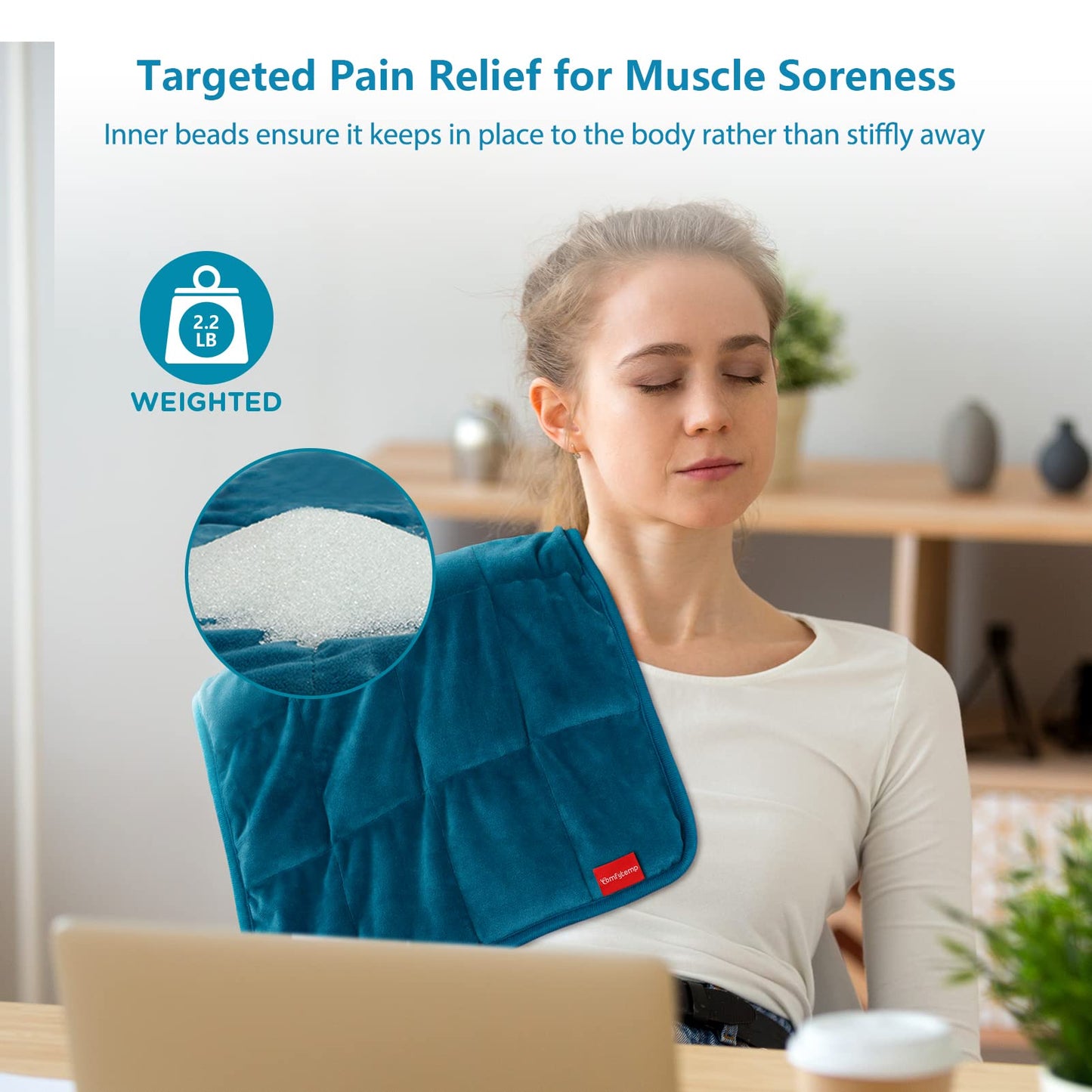Comfytemp Weighted Heating Pad for Back & Cramps, Father's Day Gifts, Birthday Gifts for Mom Dad Women Men, 2.2lb Electric Neck Shoulder Heat Pad for Pain Relief, FSA HSA Eligible, 2H Auto-Off, 12x24