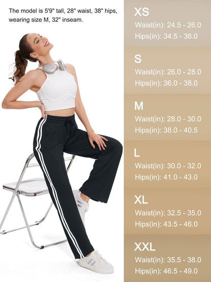 Tapata Extra Tall Woman 36" Inseam Stripes Sweat Pant High Waisted Drawstring Gym Exercise Lounge Joggers, Black, S