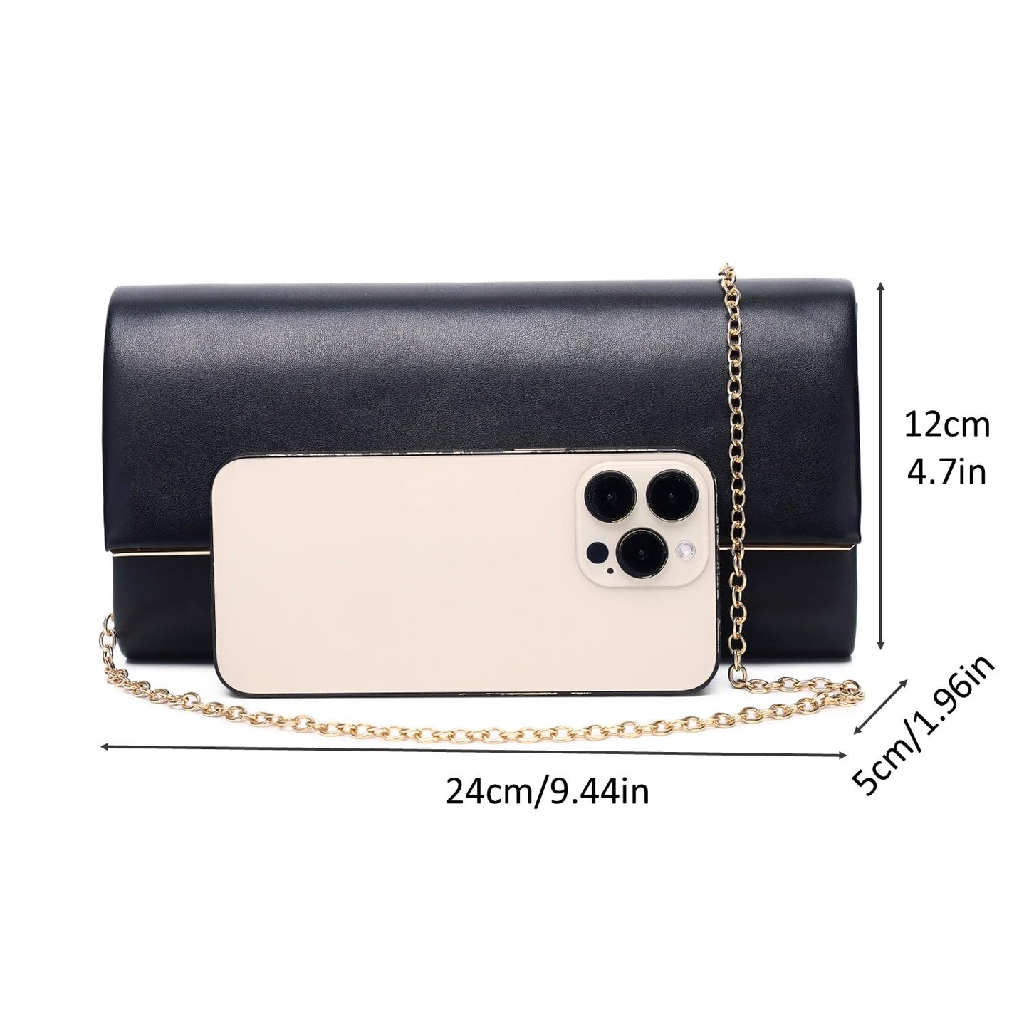 DETARA Women Evening Bag Vegan Leather Clutch Purse Shoulder Crossbody Envelope Bag for Party Wedding Prom Bridal(Black 1818)