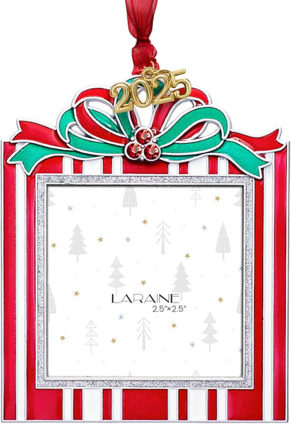 Laraine Christmas Tree Ornaments – Decorative Hanging 2025 Holiday Keepsake Gift Square Pendant with 2.5” Photo Frame Insert for Picture of Pet (Square Red (2025))