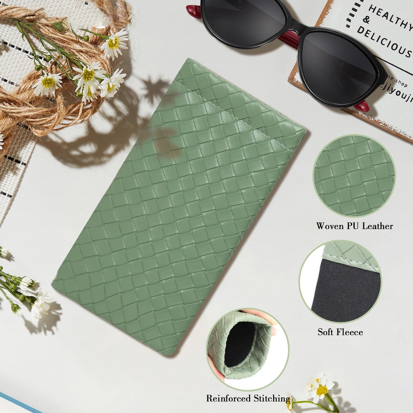 COMF-PRO Squeeze Top Sunglass Pouch - Portable Sunglass Organizer Pouch Bags Soft PU Leather Glasses 2 Pack
