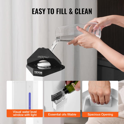 VEVOR Humidifier for Home Large Room, Commercial Humidifier for Whole House 1291.7 sq ft, 16L Water Tank & Night Light & 12h Timer & Auto Shut-Off, Greenhouse, Commercial Branch Tube w/ 360° Nozzle