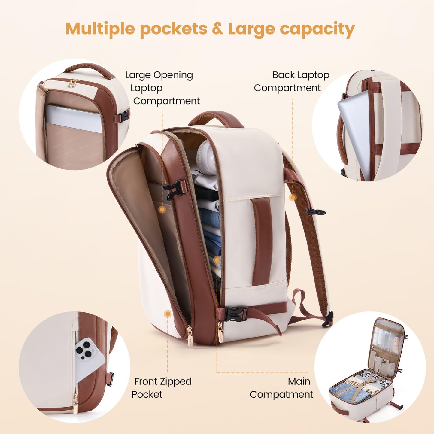 LOVEVOOK 50L Travel Backpack for Women,Carry on Luggage Backpack Flight Approved with 3 Packing Cubes,Waterproof Personal Item Travel Bag fits 17 Inch Laptop,Overnight Weekender Business Daypack