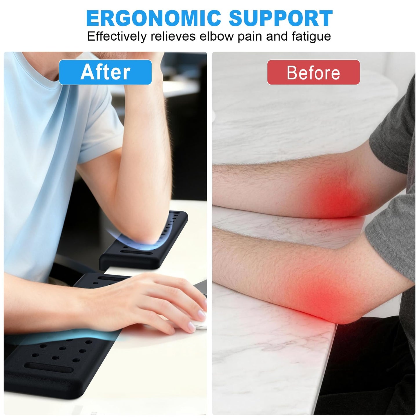 Atdoall Arm Rest for Desk 2-Pack, L-Shaped Desk Elbow Pad with Non-Slip Silicone Base, Memory Foam PU Leather Desk Edge Cushion, Ergonomic Elbow Rest for Office/Computer Gamers