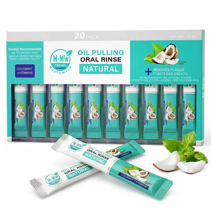 M-MW Coconut Oil Pulling Mouthwash for Fresh Breath (20 Travel Sachets)