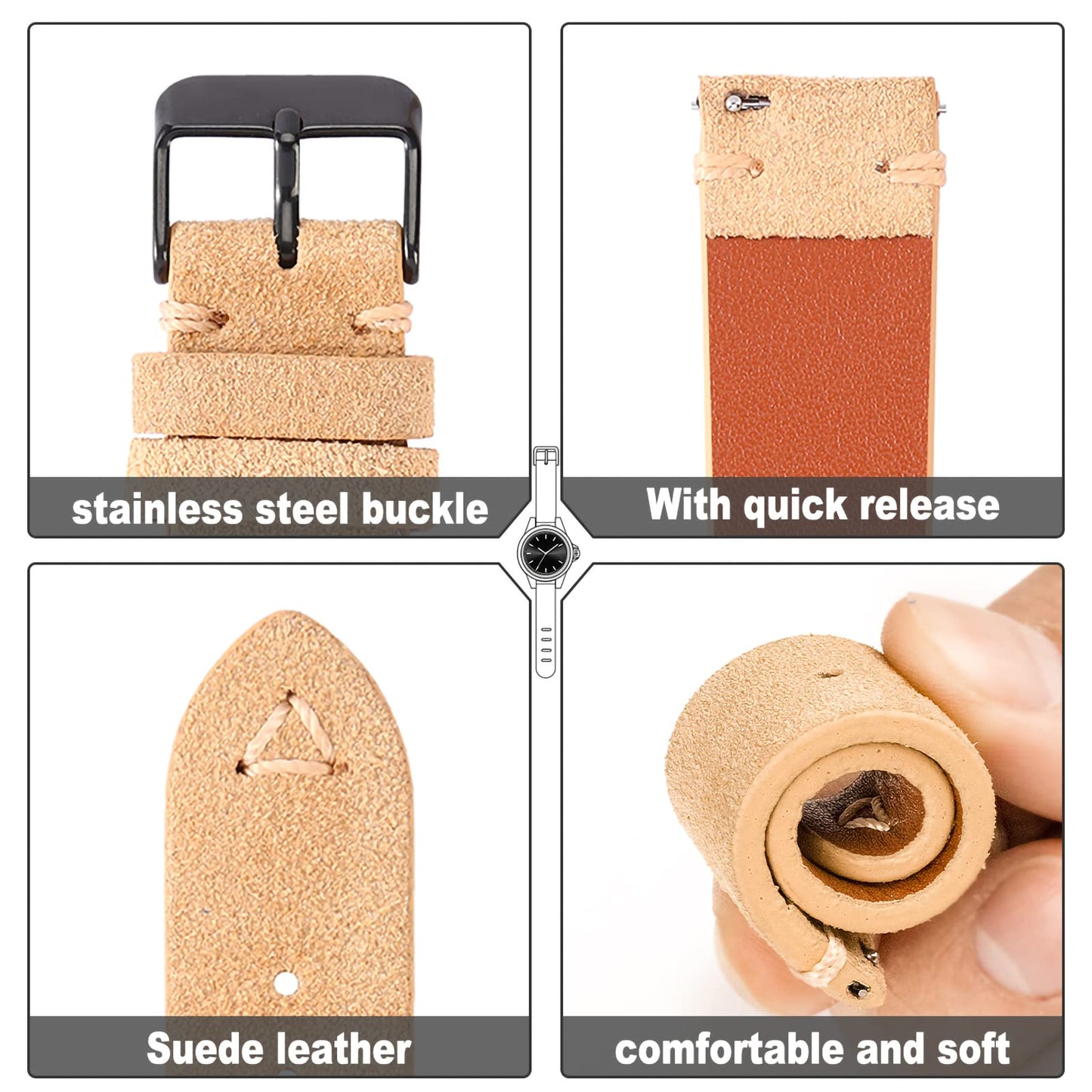 WOUKUP Quick Release Suede Leather Watch Bands Vintage Watchband for Men Watch Strap 18mm 19mm 20mm 21mm 22mm 24mm