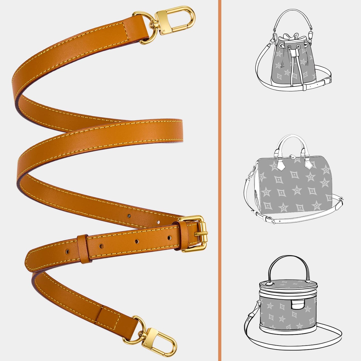 LWMYFZX Genuine Vachetta Leather Crossbody Strap | Adjustable Replacement Shoulder Strap for Handbags, Purses & Clutches (Beige yellow)