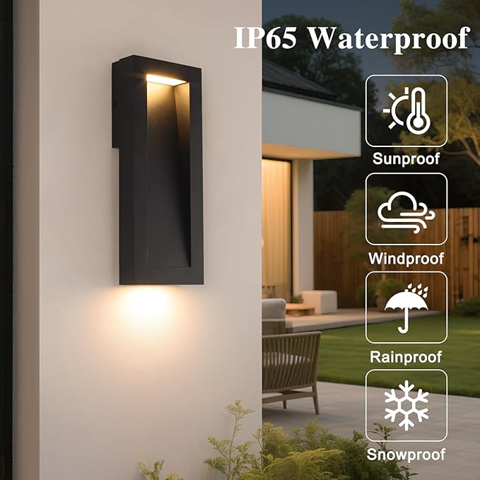 Modern Outdoor Wall Light with LED, Exterior Lighting Fixtures 2700K Integrated, Matte Black Outside Wall Mount Lights for House Front Door Porch Garage Patio Black 1 Packs