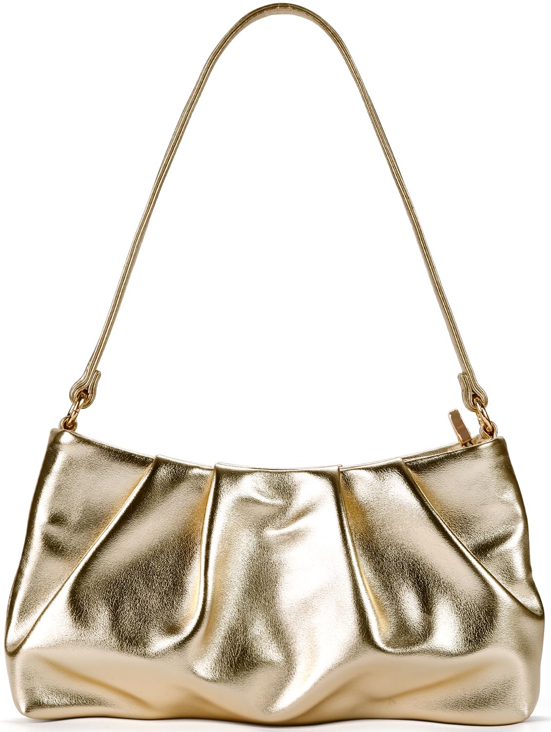 QIRACHIC Champagne Gold Women's Clutch Purse, Pleated Evening Handbag, Shoulder Bag with Detachable Chain and Shoulder Strap