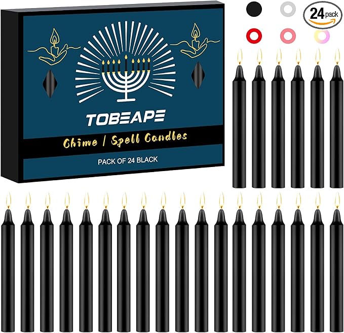 Tobeape Spell Chime Candles 24 pcs Black Candles, 4" Tall Unscented Mini Taper Candle for Halloween Witchcraft, Wiccan Altar, Magic Tools, Rituals, Prayer, Meditation and Party Decoration