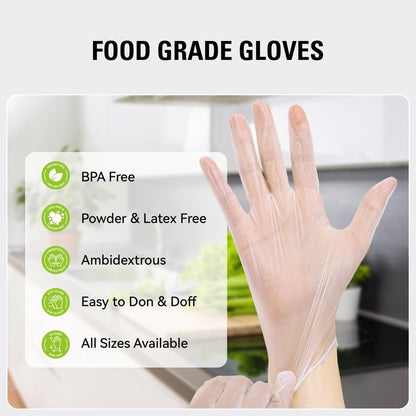 SWIFTLITE Disposable Vinyl Gloves, Food Safe, Latex-Free Powder-Free Clear Plastic Gloves for Cooking, House Clean, Food Prep (100, Medium)
