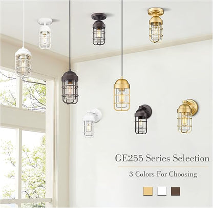 Emliviar Farmhouse Outdoor Wall Light for House Porch, Vintage Exterior Wall Lantern, Industrial Nautical Metal Cage with Clear Tempered Glass, Oil Rubbed Bronze Finish, GE255B ORB