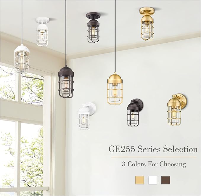 Emliviar Farmhouse Outdoor Wall Sconces, 2 Pack Vintage Exterior Light Fixtures with Nautical Metal Cage and Tempered Glass, Oil Rubbed Bronze Finish, GE255B-2PK ORB