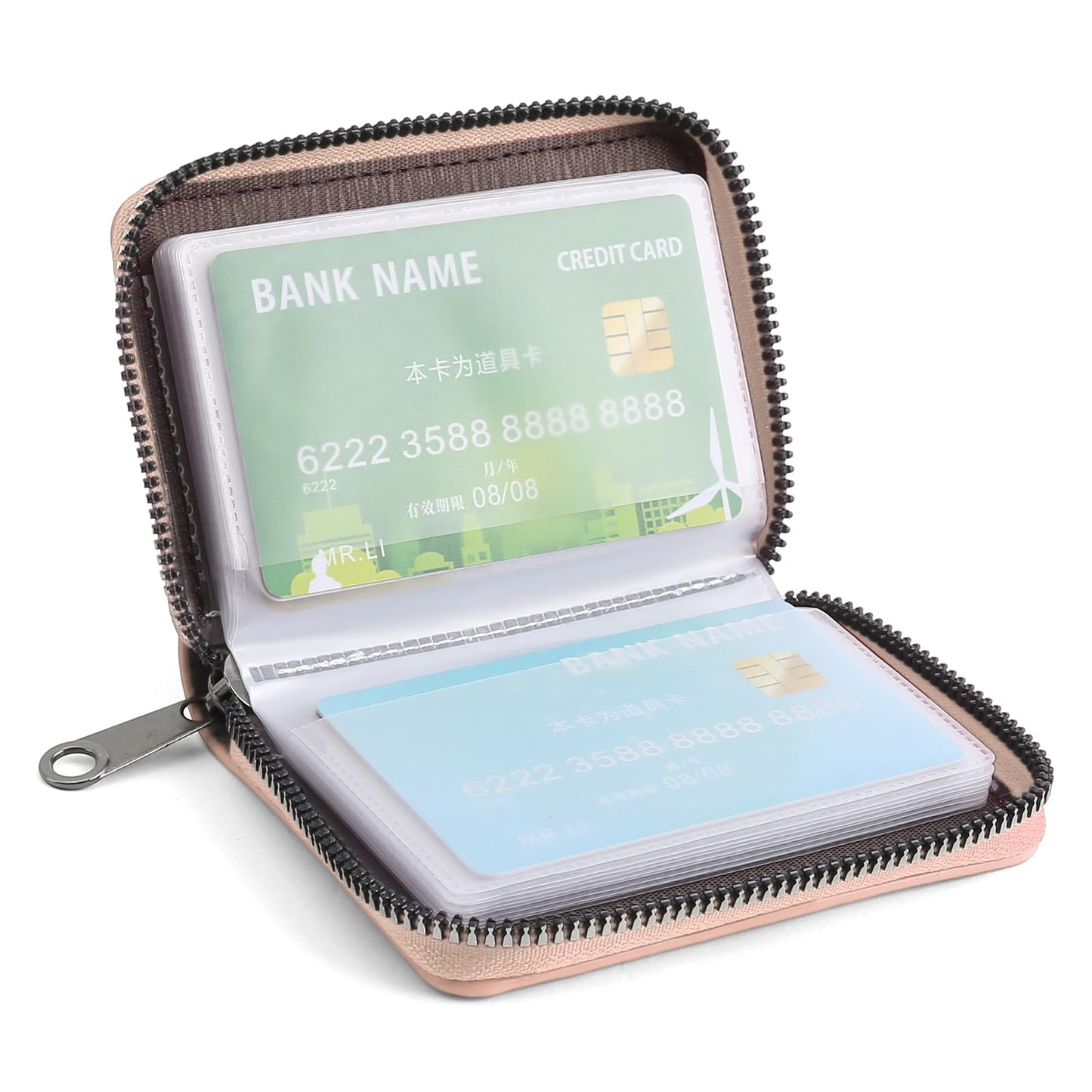 SENDEFN Women's Credit Card Holder Small Leather Card Case Compact ID Case Organizer Zipper Ladies Wallet with 22 Slots
