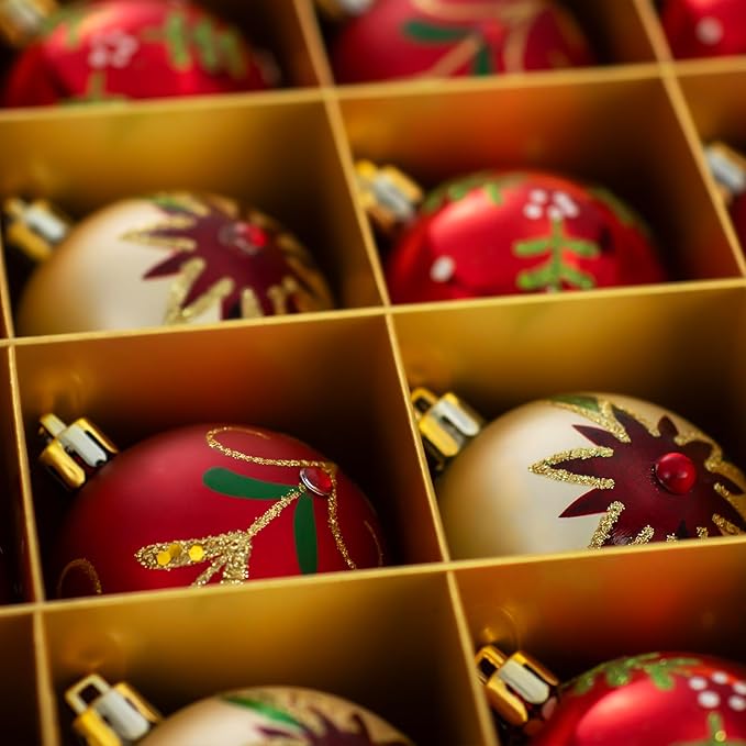 16PCS Christmas Ball Ornaments Set Xmas Tree Decoration Balls 2024 Shatterproof Hanging Colored for Party Wedding Home Party Outdoor Indoor Red & Golden