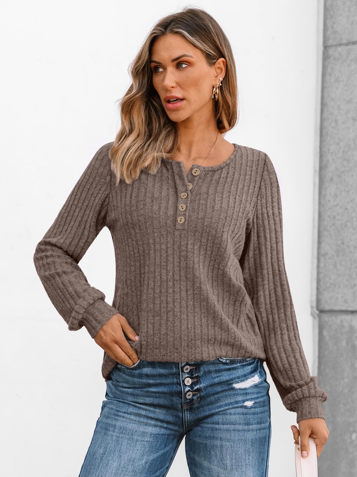 AUTOMET Long Sleeve Henley Shirts Women's Business Casual Lightweight Tunic Sweater Tops