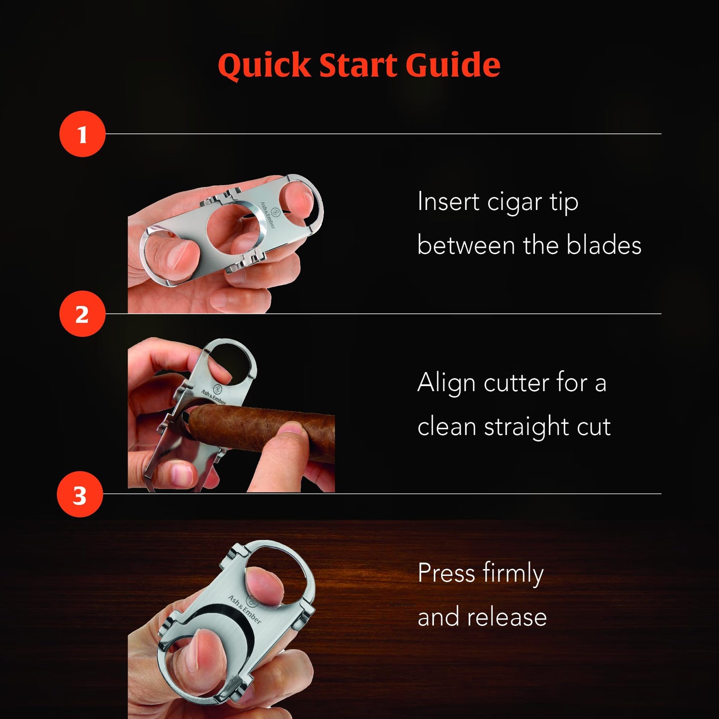 Guillotine Cigar Cutter – Premium Guillotine Cigar Cutter with Stainless Steel Finish, Dual-Ring Ergonomic Grip, Compact Travel-Friendly Design, PU Leather Pouch, Gift-Ready Box – Ash & Ember
