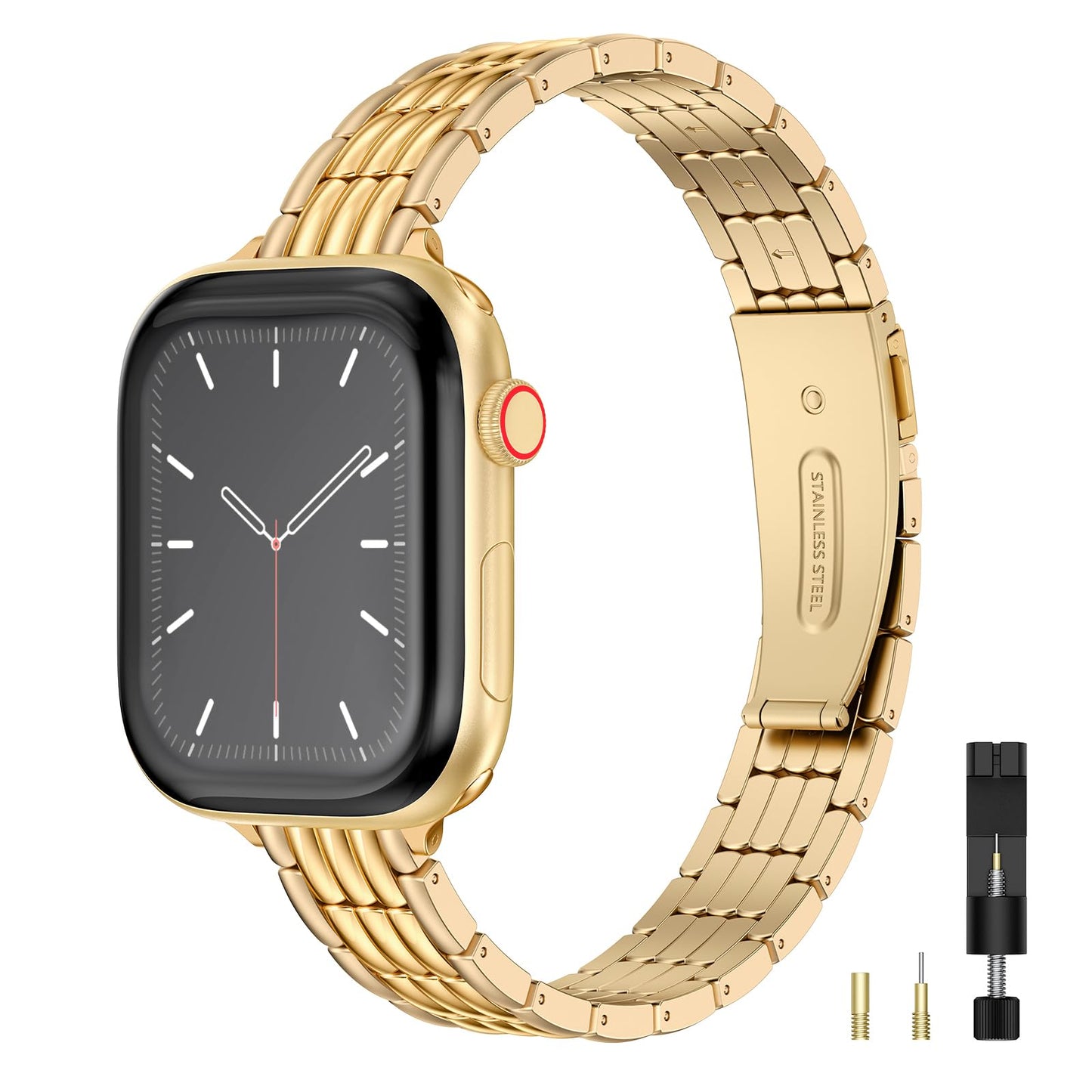 Wearlizer Slim Metal Band Compatible with Apple Watch Bands 41/40/38/42mm Women, Dressy Thin Stainless Steel Strap Silver Link Bracelet for iWatch Series 11 10 9 8 7 6 5 4 3 2 1 SE Gold