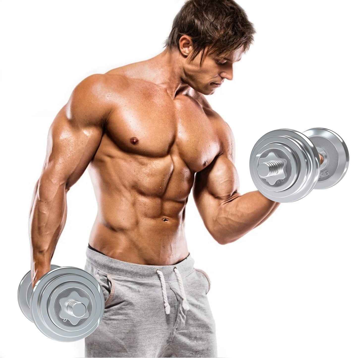 VIVITORY Fitness Dumbbells Set, Adjustable Weight Sets up to 11/22/44/66/110 lbs, with Metal Connecting Rod Used As Barbell, Chromed Weights, Hardcover Gift Box, Home Gym Work Out Training Equipment