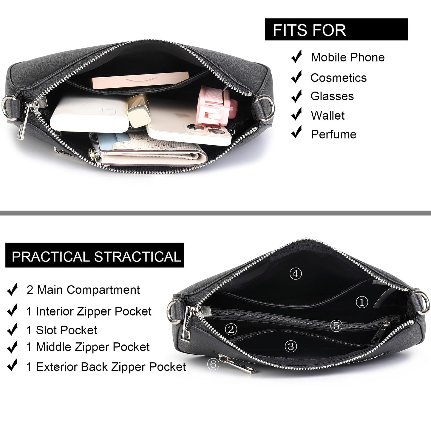 NIUEIMEE ZHOU Small Shoulder bag with 2 Removable Straps Cross Body Clutch Purse Handbag for Women