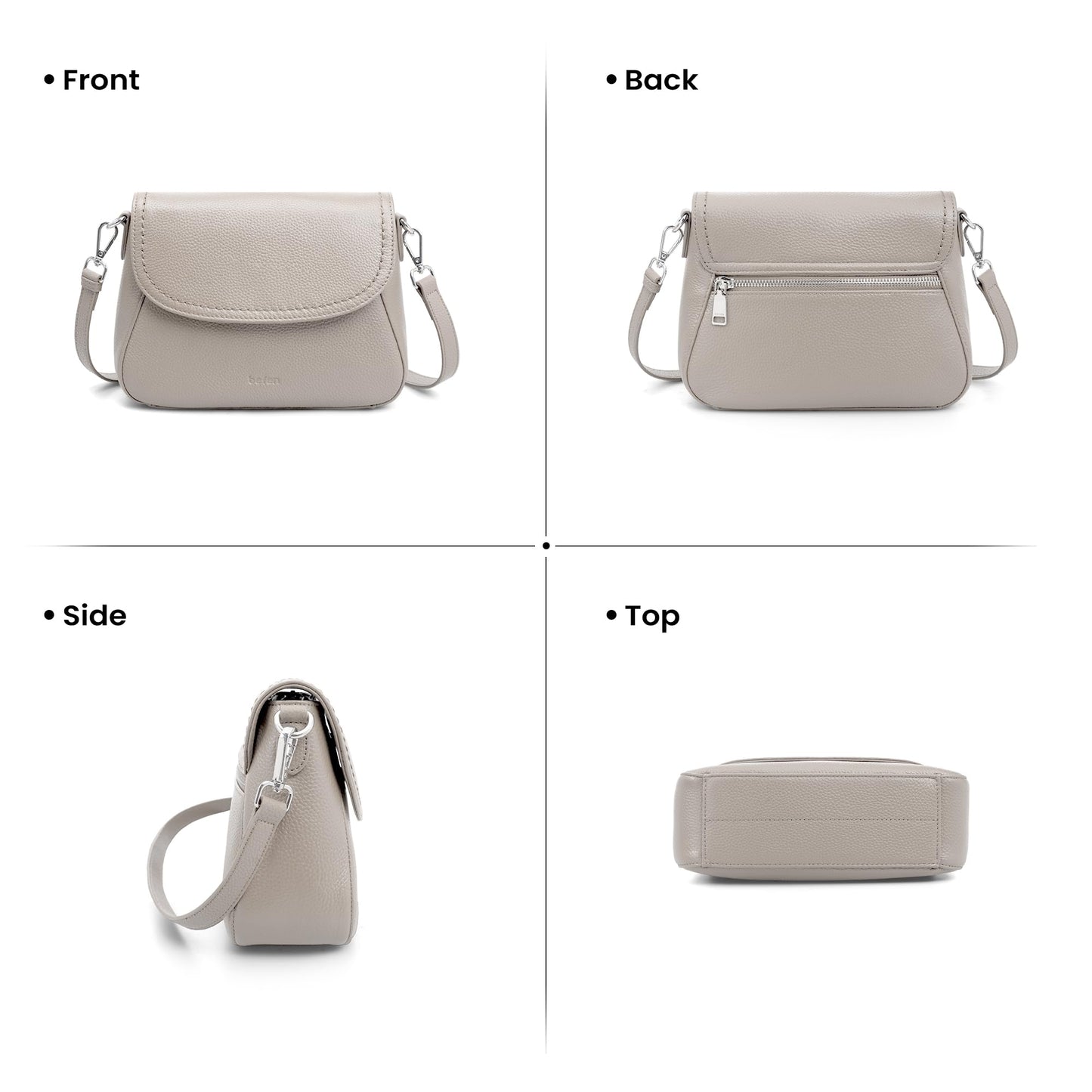 befen Real Leather Crossbody Saddle Bag Purses for Women Built in RFID Locking, Medium Cross Body Shoulder Handbags with Adjustable Straps - Grey Purse for Women