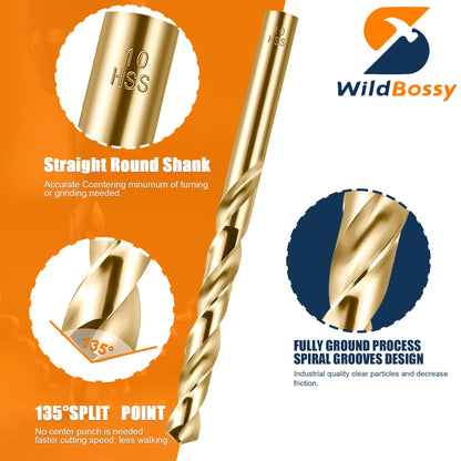 Cobalt Drill Bit Set 12mm - 5pcs, M35 Twist Drill Bits Straight Shank, 12mm High Speed Steel Drill Bits for Drilling in Hard Metal, Stainless Steel, Cast Iron