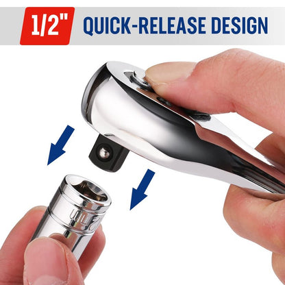 WORKPRO 1/2-Inch Drive Ratchet Wrench, 72-Tooth Reversible Ratchet, Quick-Release 1/2 Drive Ratchet Handle, CR-MO Head, Chrome Plated Finish