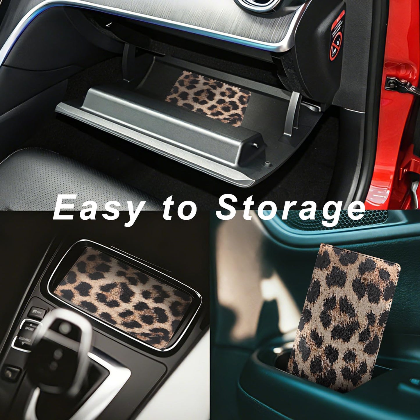 Miunice Car Registration and Insurance Holder, Premium Pu Leather Vehicle Glove Box Organizer - for Driver License, Cards & Essential Documents (L-Leopard)