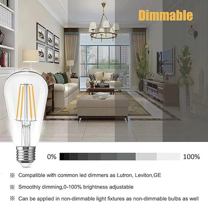 LED Light Bulbs Edison dimmable Bulbs Warm White 2700K Light Bulbs,E26 Base Energy Saving Equivalent 60W Incandescent watt,Antique Glass Style for Home, Bedroom. (2700k Warm White, 6-Pack)