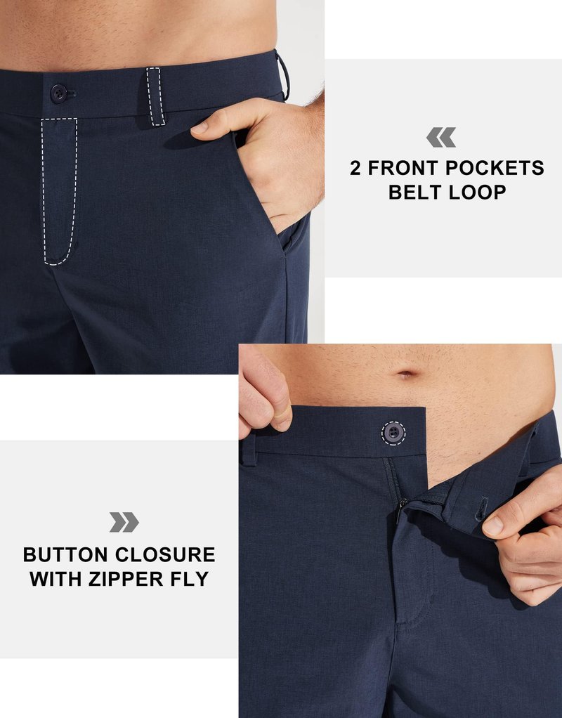 Libin Men's All Day Comfy Golf Pants Work Dress Pants 34" Quick Dry Lightweight Business Casual Trousers for Men with Pockets, Navy Blue, 42W x 34L