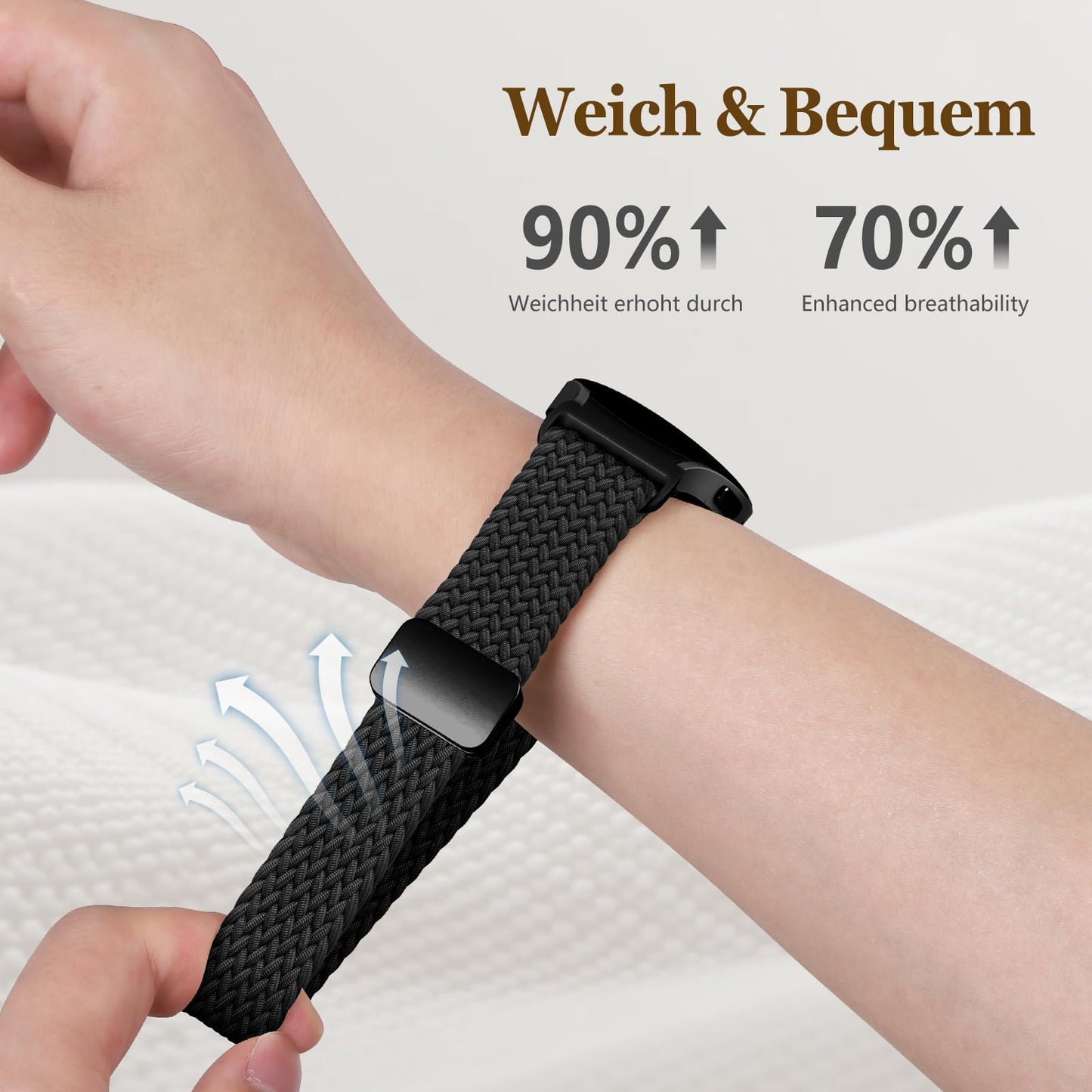One Click Fabric Bands for Samsung Galaxy Watch 7 6 4 5 FE Band 40mm 44mm/for Galaxy Watch 6 4 Classic 43mm 47mm 42mm 46mm/ 5 Pro 45mm,No Gap Magnetic Elastic Braided Nylon Sport Strap Men Women