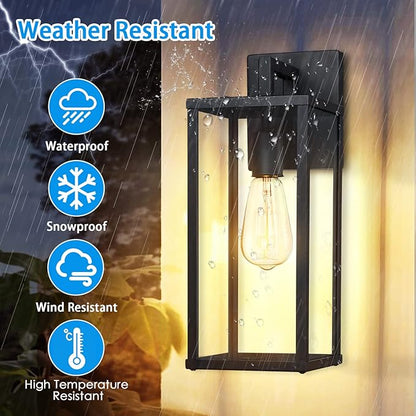 Outdoor Wall Lantern, 15" Large Exterior Waterproof Wall Sconce Light Fixture, Anti-Rust Black Porch Lights Mount Lighting for Outside, Patio,Front Back House, Garage, Entryway