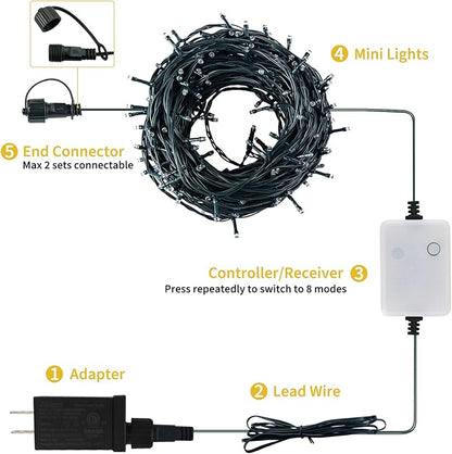 Christmas Tree Lights Outdoor, 205Ft 600 LED Twinkle Fairy Lights String Lights with 8 Light Modes for Christmas LED Garland Wreath Wedding Indoor Holiday Decorations with Dark Green Wire, Warm White