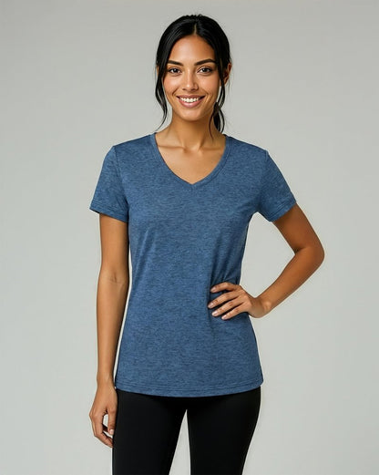 Real Essentials 5 Pack: Women's Dry-Fit Short Sleeve V Neck T Shirt Workout Fitness Yoga Top Tee, Set 8, L