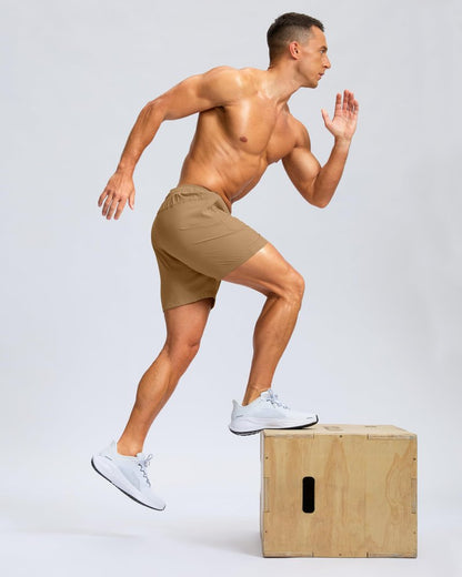 G Gradual Men's Athletic Running Shorts with Zipper Pockets Quick Dry 7"/ 5"/ 9" Workout Gym Shorts for Basketball Hiking(Dark Khaki,5XXXL)