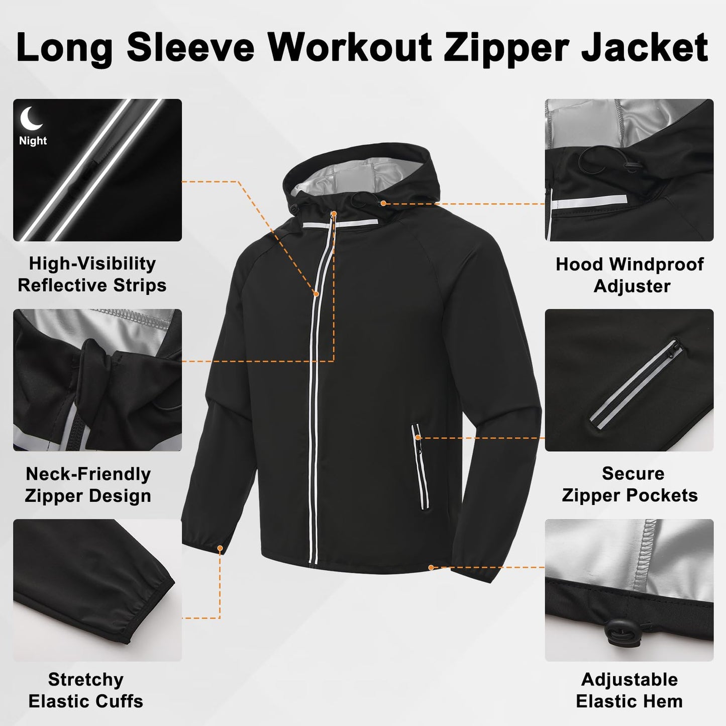 Donason Men's Sauna Suit Full Body Sweat Suit with Hood for Weight Loss Durable Jacket and Pants for Gym Workout Body Shaper Heat-Trapping Fitness Shapewear Long Sleeve Tracksuit with Zipper
