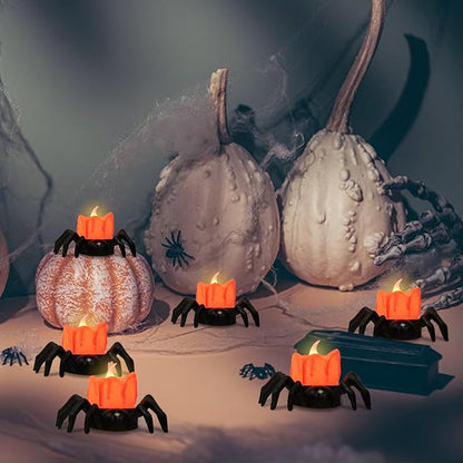Halloween Decorations Tea Lights Candles with 6H Timer, 6 PCS Φ 1.6" H 1.6" Battery Operated Halloween Candles Flameless LED Candle Holders Flickering Table Party Halloween Decor Indoor